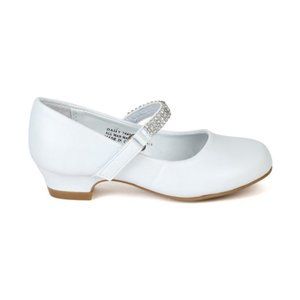 Toddler/Little Girl/Big Girl Round Toe Rhinestone Strap Kiddie Heel Pump - White